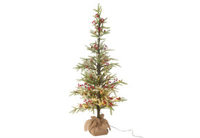 J-LINE KERSTBOOM + JUTE TAS + LED KUNSTMATIGE SNEEUW GROEN/ROOD GROOT