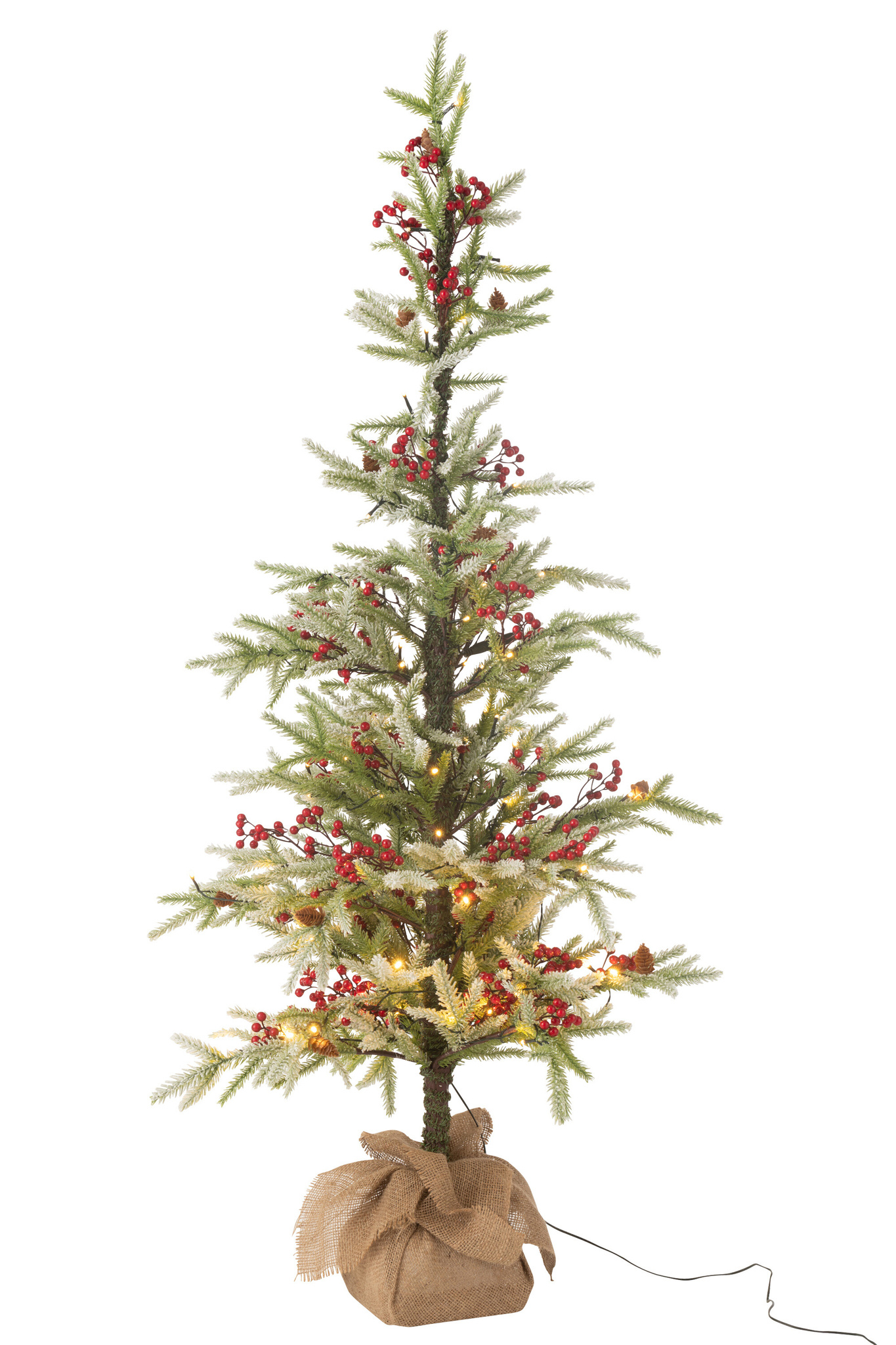 J-LINE KERSTBOOM + JUTE TAS + LED KUNSTMATIGE SNEEUW GROEN/ROOD GROOT