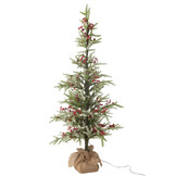 J-LINE KERSTBOOM + JUTE TAS + LED KUNSTMATIGE SNEEUW GROEN/ROOD GROOT