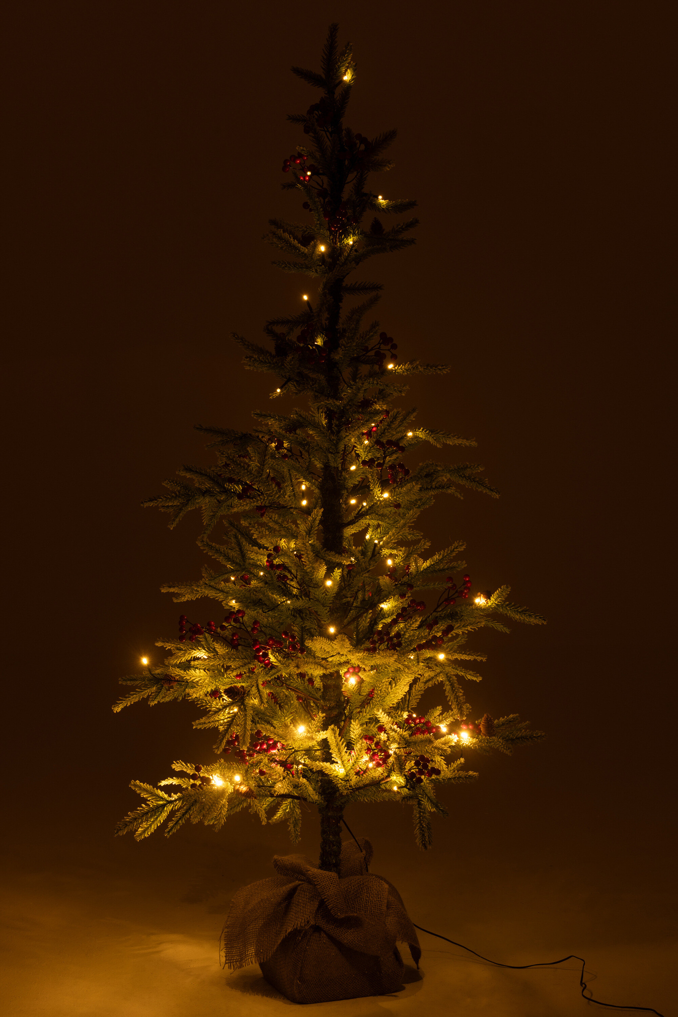J-LINE KERSTBOOM + JUTE TAS + LED KUNSTMATIGE SNEEUW GROEN/ROOD GROOT