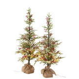J-LINE KERSTBOOM + JUTE TAS + LED KUNSTMATIGE SNEEUW GROEN/ROOD GROOT