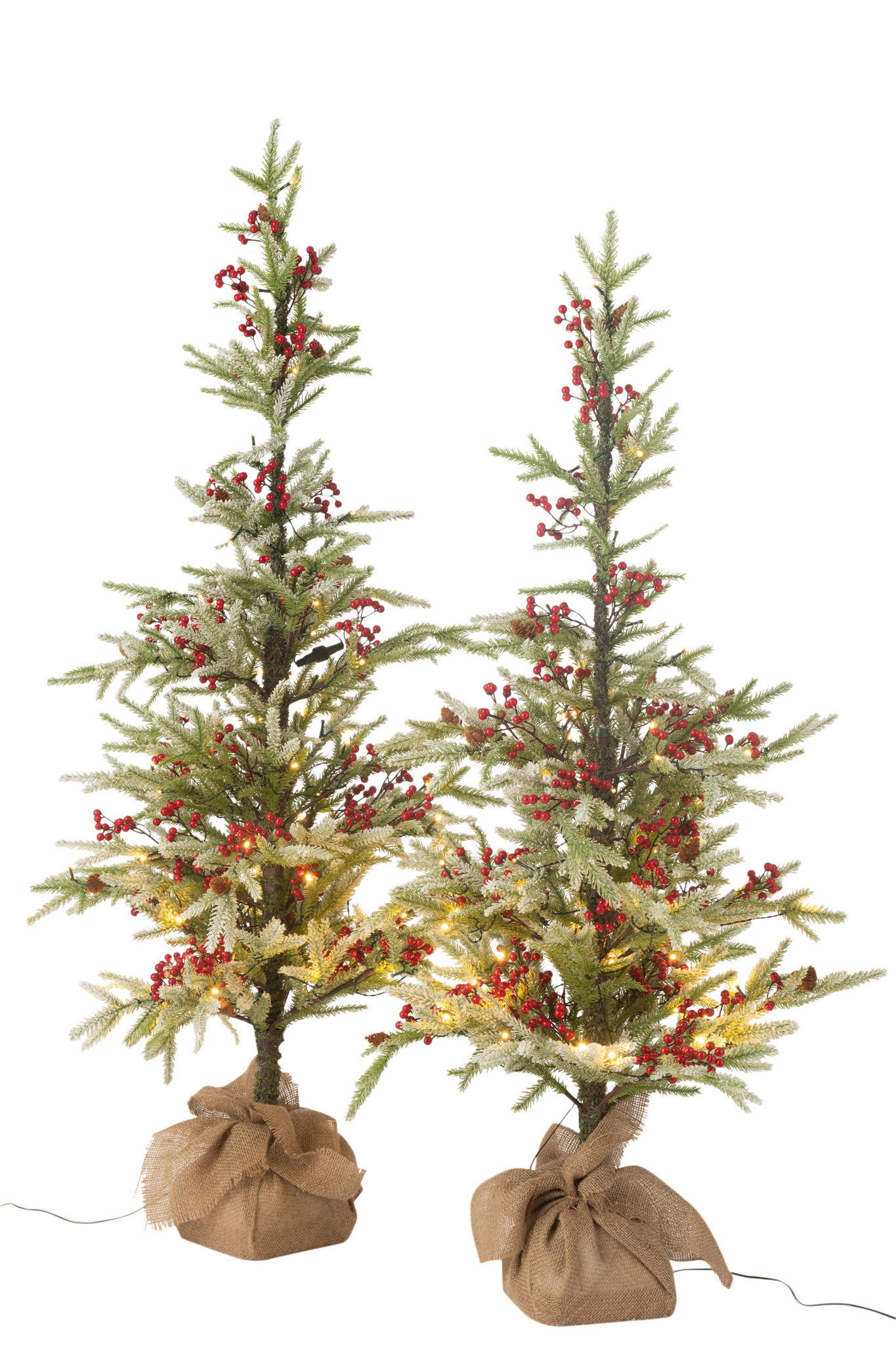 J-LINE KERSTBOOM + JUTE TAS + LED KUNSTMATIGE SNEEUW GROEN/ROOD GROOT