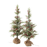 J-LINE KERSTBOOM + JUTE TAS + LED KUNSTMATIGE SNEEUW GROEN/ROOD GROOT