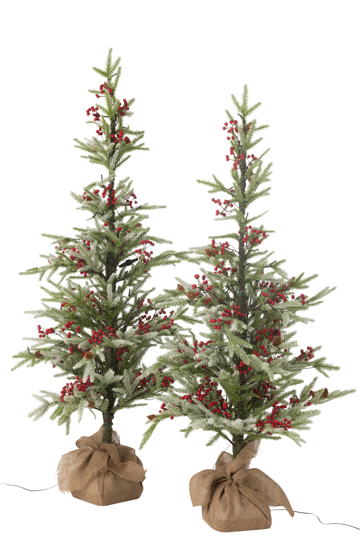 J-LINE KERSTBOOM + JUTE TAS + LED KUNSTMATIGE SNEEUW GROEN/ROOD GROOT