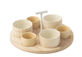 J-LINE TAPAS SERVICE 6 SETS + HOUTEN DIENBLAD RAAMDOOS CRÈME/WIT