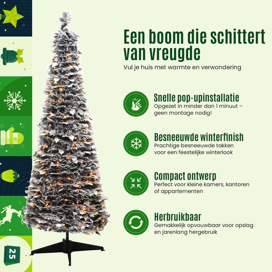 POP-UP KERSTBOOM 150 CM BESNEEUWD MET 200 LEDS