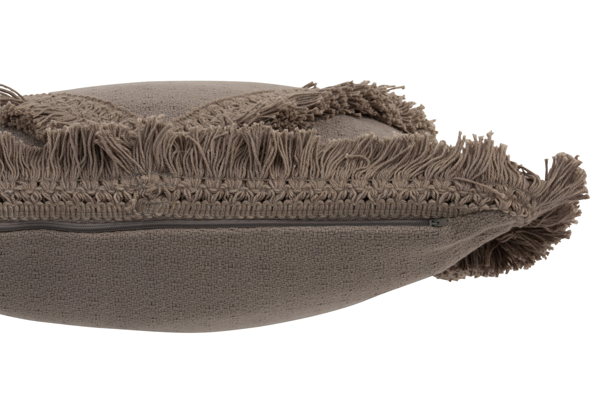 J-LINE KUSSEN FRANJE VIERKANT KATOEN TAUPE