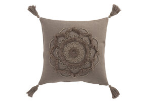 J-LINE KUSSEN BLOEM + KWASTJES KATOEN TAUPE