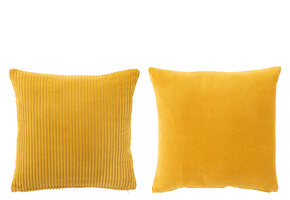 J-LINE KUSSEN VELVET VIERKANT KATOEN OKER ASSORTIMENT VAN 2