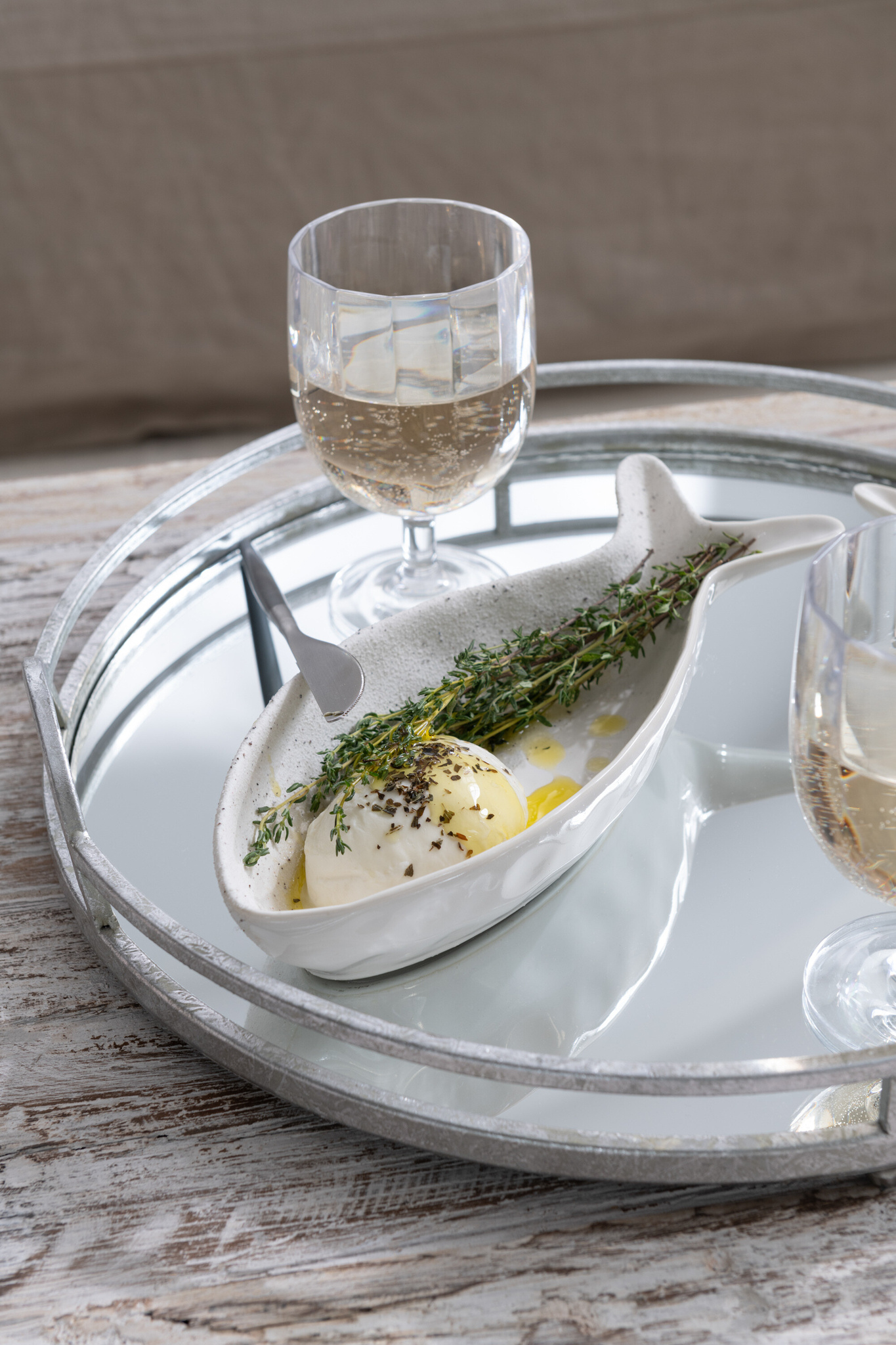 J-LINE SET VAN 2 DIENBLADEN RONDE SPIEGEL IJZER ZILVER