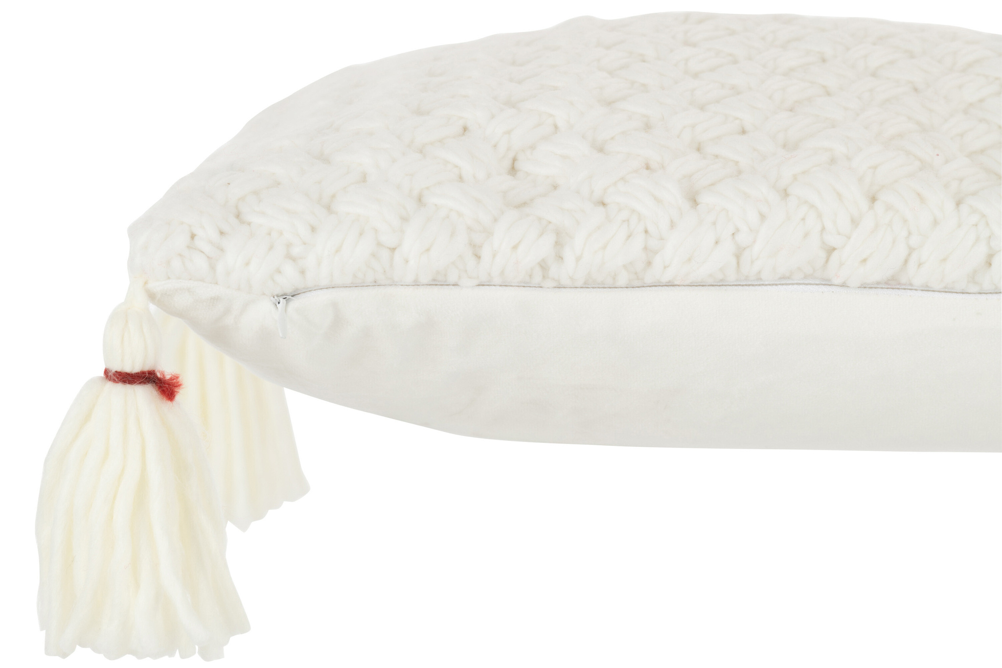 J-LINE KUSSEN GEBREID KWASTJE ACRYL WIT