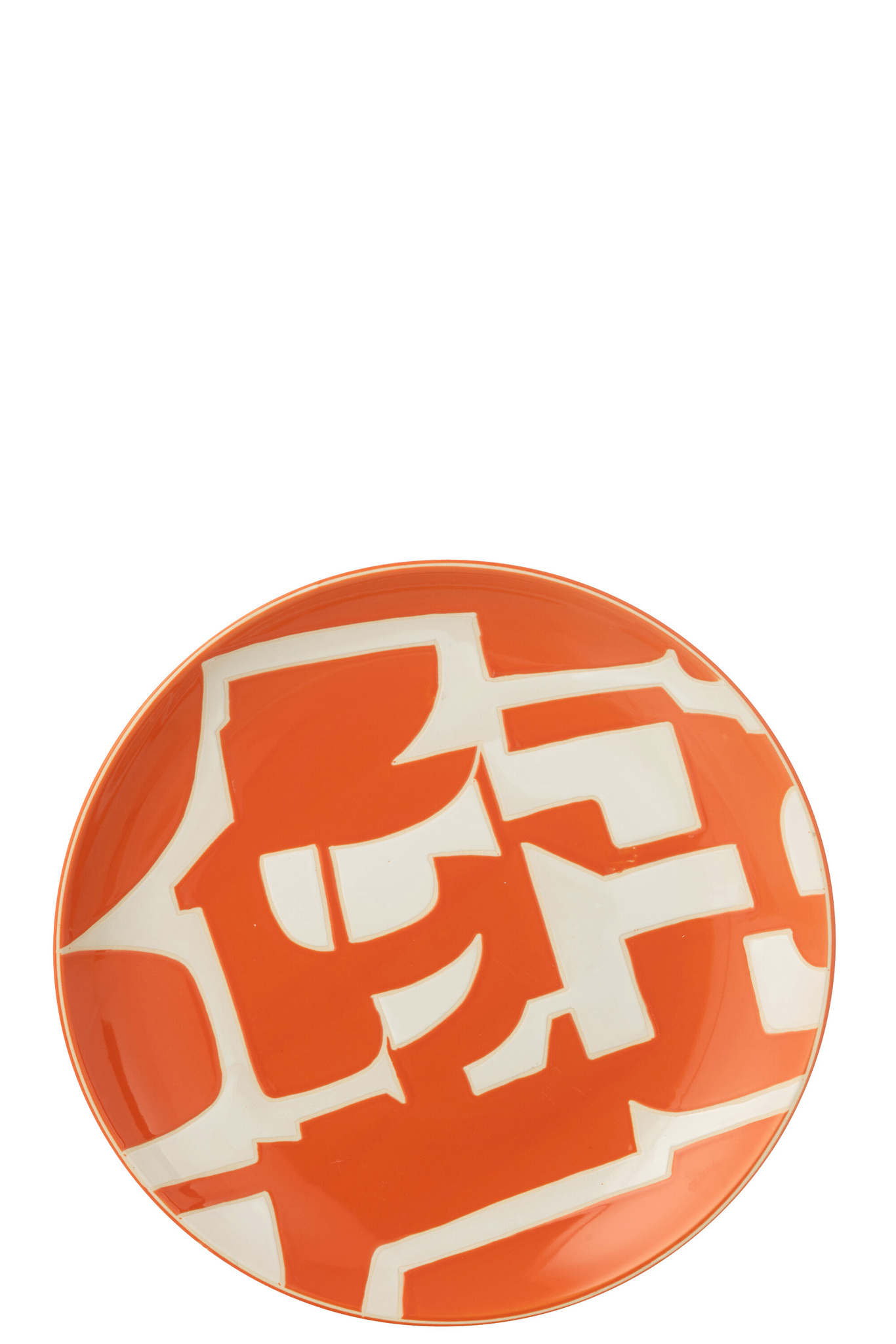 J-LINE DECORATIEF DIENBLAD GEOMETRISCH PORSELEIN WIT/ORANJE