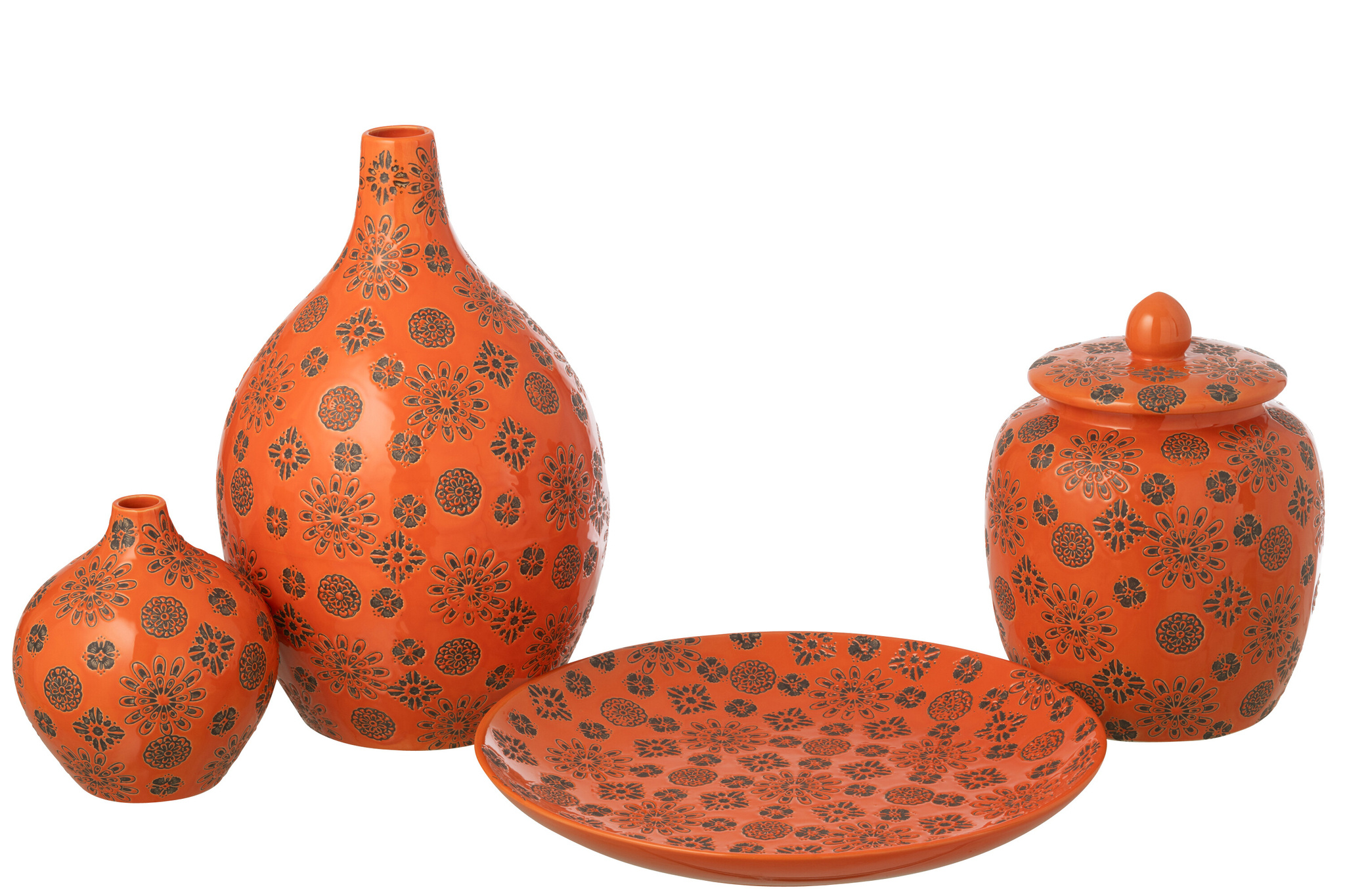 J-LINE DECORATIEF DIENBLAD BILLY PORSELEIN ORANJE/ZWART