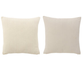 J-LINE KUSSEN VELVET VIERKANT KATOEN WIT ASSORTIMENT VAN 2