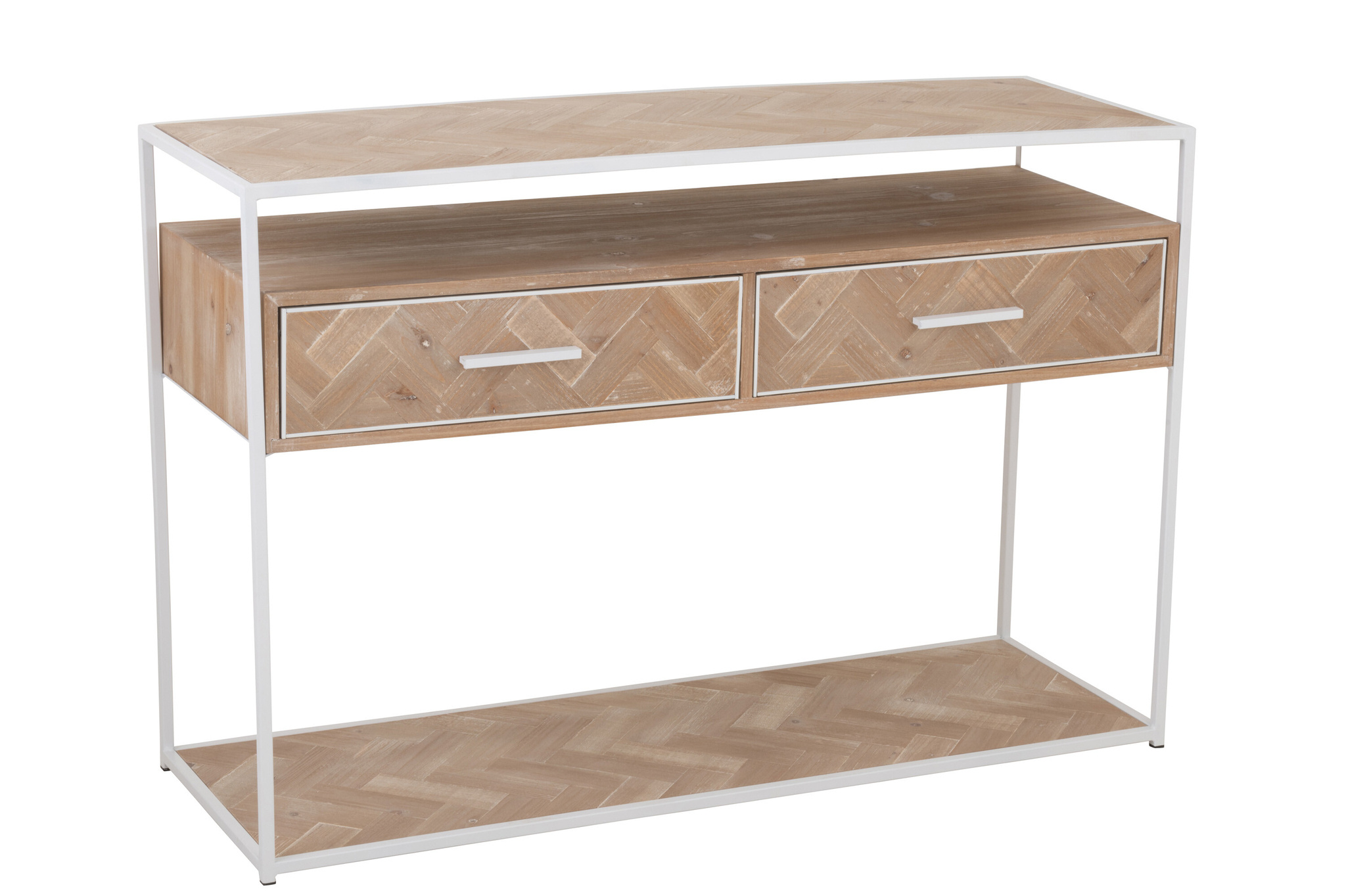 J-LINE CONSOLE ZIGZAG 2 LADEN HOUT/METAAL NATUURLIJK/WIT