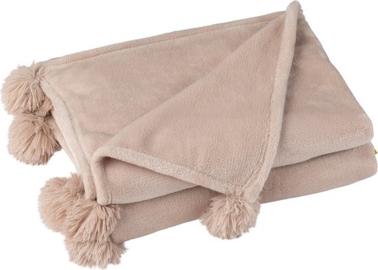 J-LINE PLAID POMPOM – POLYESTER GRIJS/GREIGE