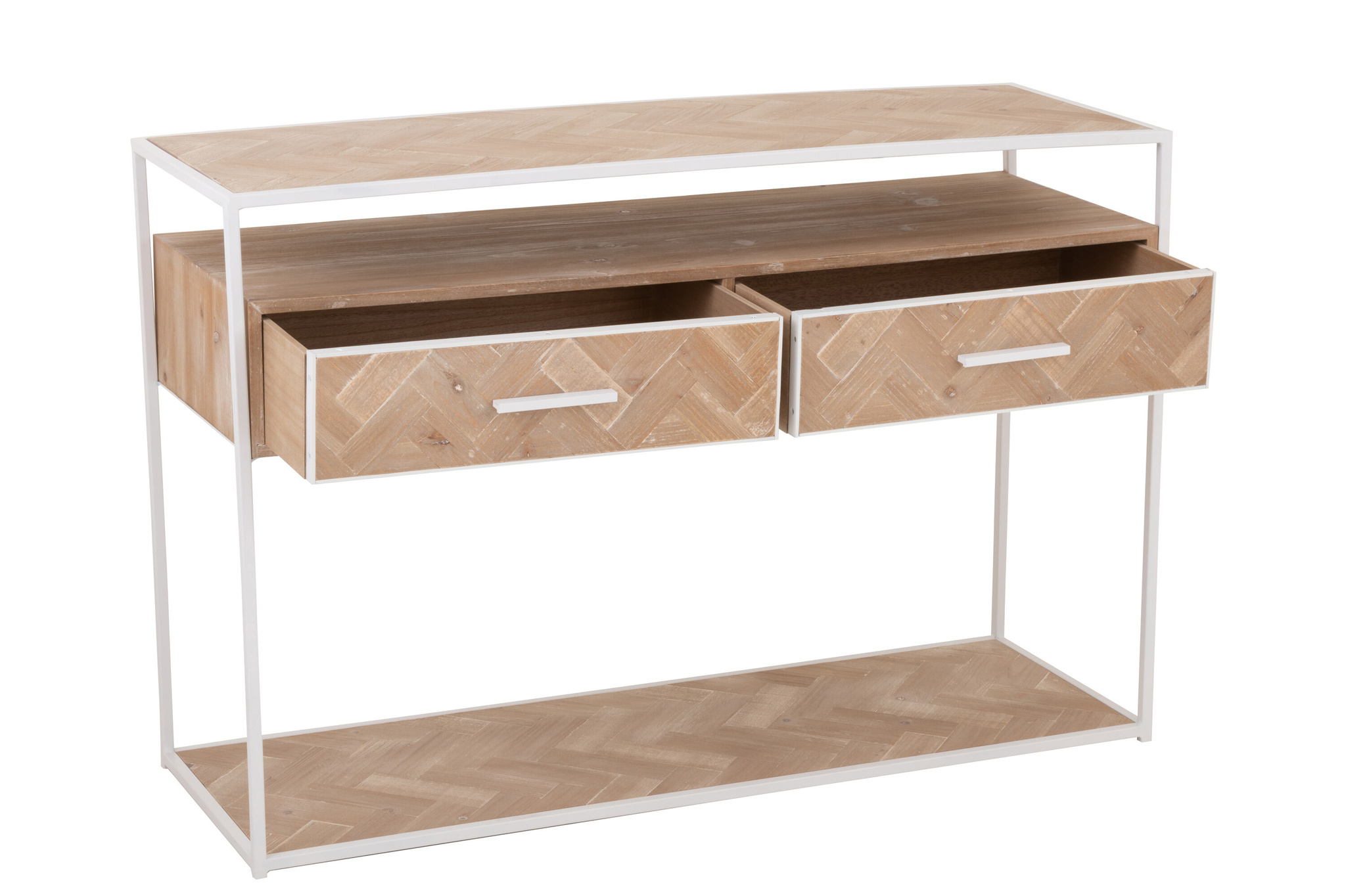 J-LINE CONSOLE ZIGZAG 2 LADEN HOUT/METAAL NATUURLIJK/WIT