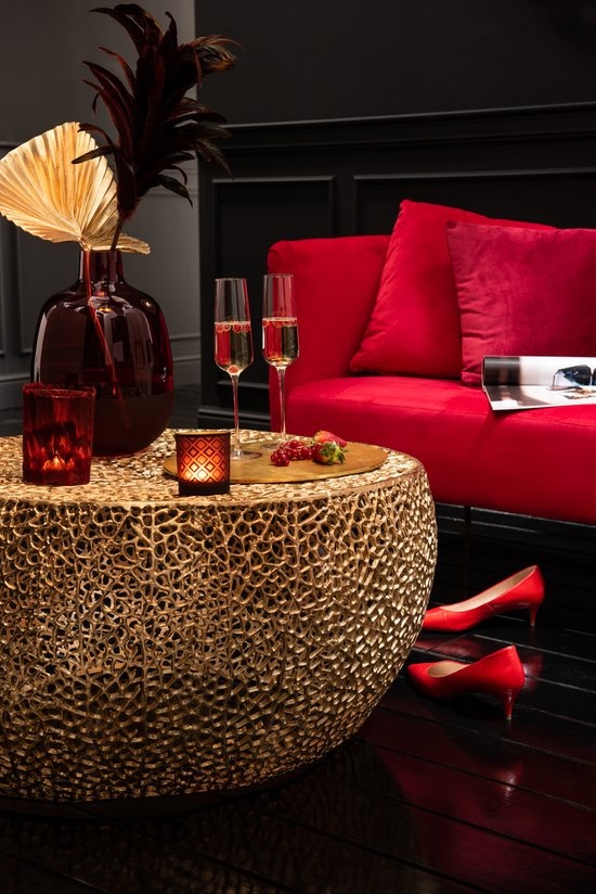 J-LINE SALONTAFEL ROND LAAG KORAALPATROON ALUMINIUM GOUD