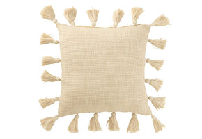 J-LINE KUSSEN GEWEVEN KWASTJES KATOEN BEIGE