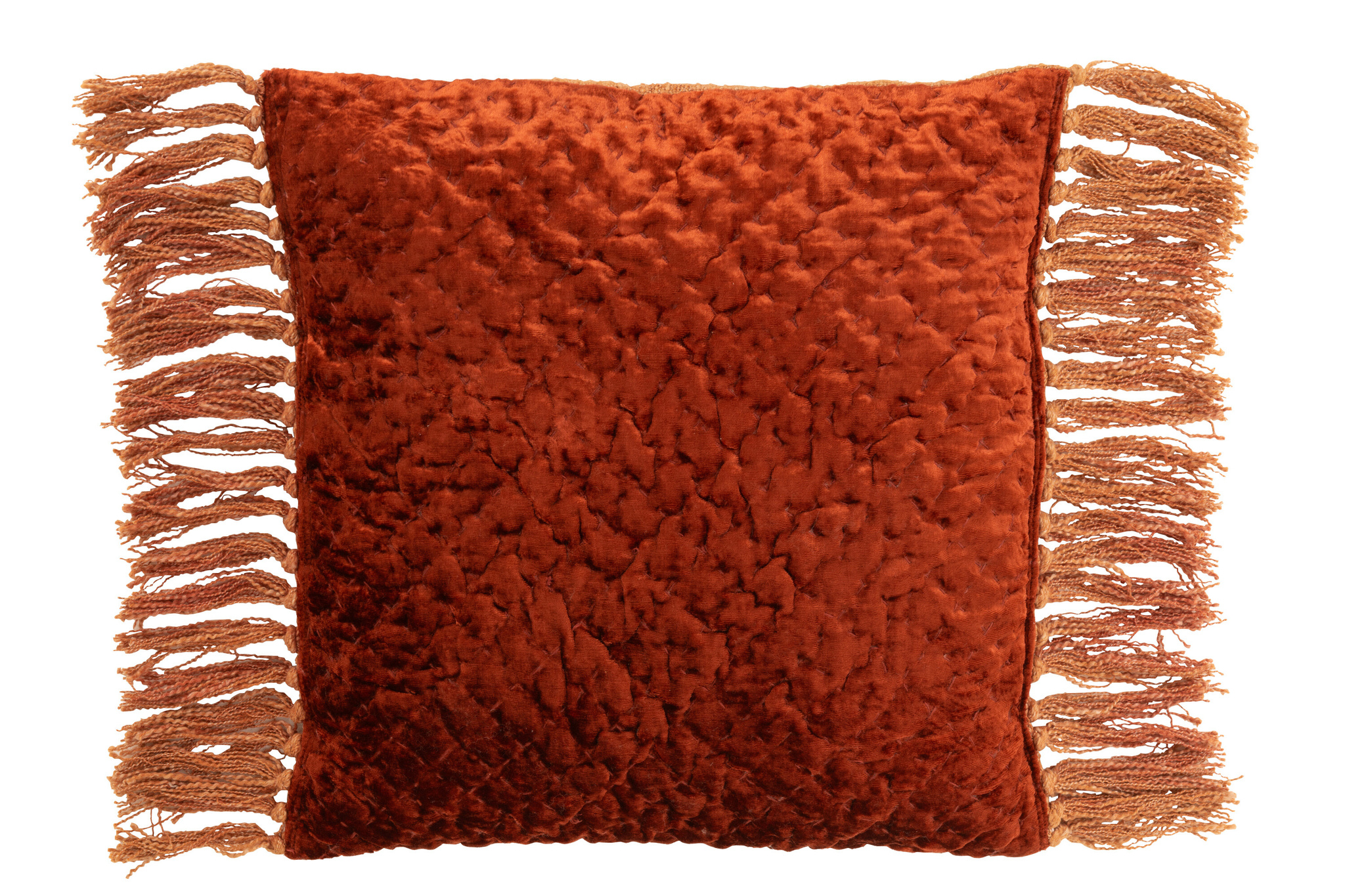 J-LINE KUSSEN GLANZEND RELIËF + FRANJES VISCOSE/KATOEN KOPER