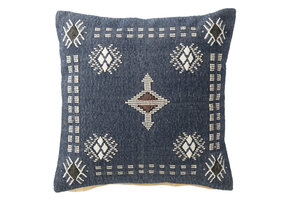 J-LINE KUSSEN VIERKANT ETNISCHE PATRONEN KATOEN DONKERBLAUW/WIT