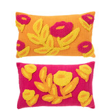 J-LINE KUSSEN RECHTHOEKIG BORDUURWERK BLOEM KATOENMIX ASSORTIMENT VAN 2