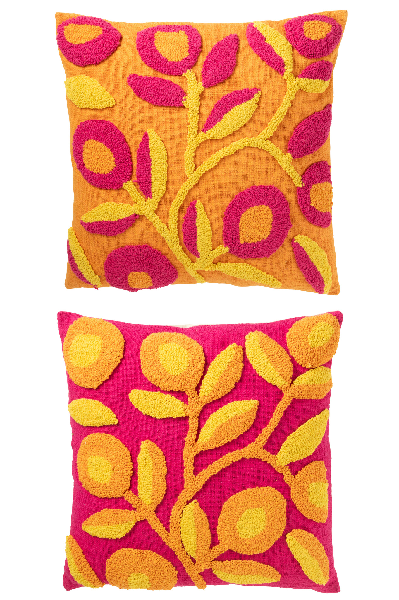 J-LINE KUSSEN VIERKANT BORDUURWERK BLOEMEN KATOENMIX ASSORTIMENT VAN 2