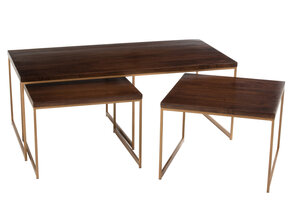 J-LINE SALONTAFEL RAFI 3-DELIG IJZER/MANGOHOUT GOUD/DONKERBRUIN