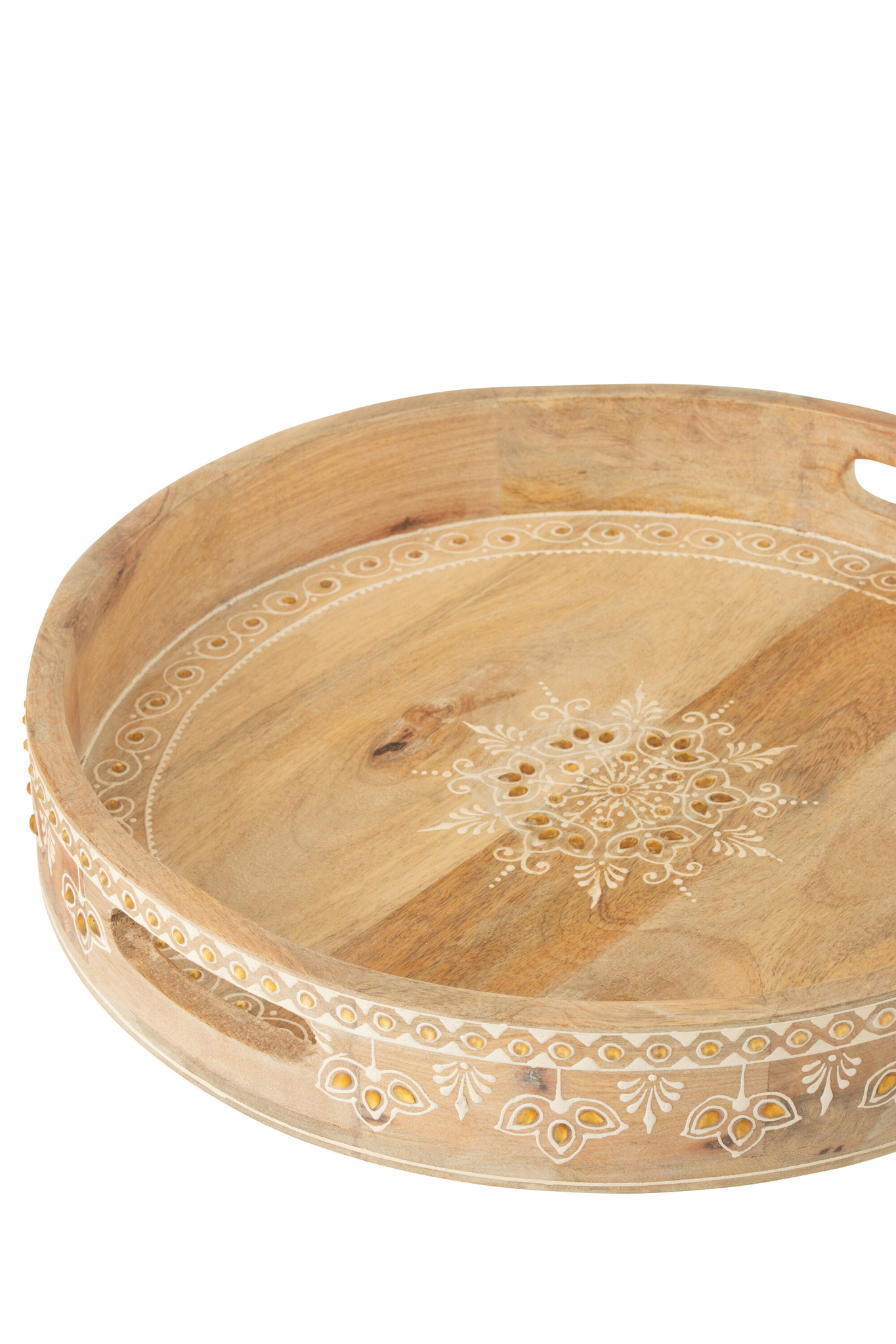 J-LINE SET VAN 2 DIENBLADEN MET 2 HANDVATTEN KRALEN MANGOHOUT NATUURLIJK/WIT