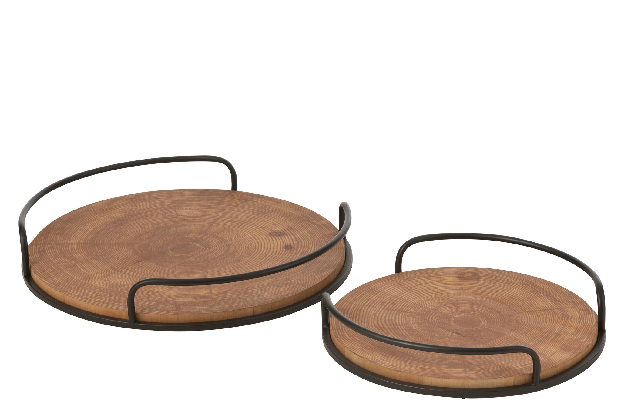 J-LINE SET VAN 2 DIENBLADEN ROND MDF/IJZER NATUURLIJK/ZWART