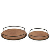 J-LINE SET VAN 2 DIENBLADEN ROND MDF/IJZER NATUURLIJK/ZWART