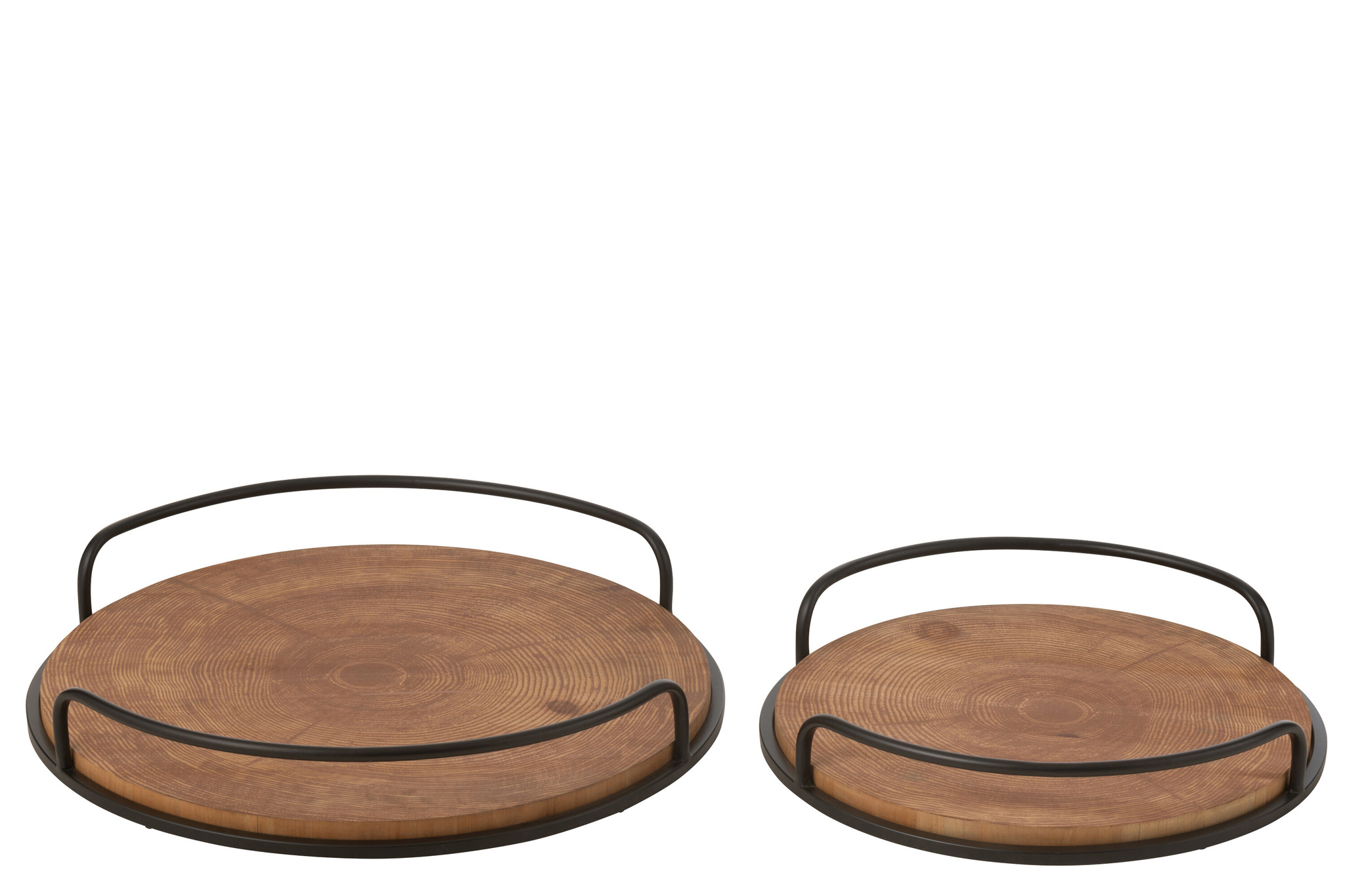 J-LINE SET VAN 2 DIENBLADEN ROND MDF/IJZER NATUURLIJK/ZWART