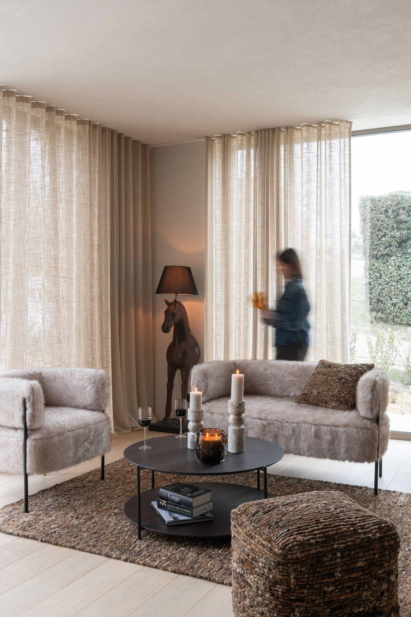 J-LINE TAPIJT GEWEVEN WOL BRUIN