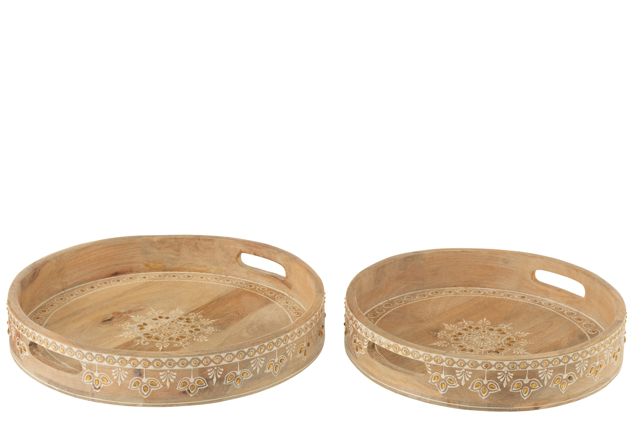 J-LINE SET VAN 2 DIENBLADEN MET 2 HANDVATTEN KRALEN MANGOHOUT NATUURLIJK/WIT