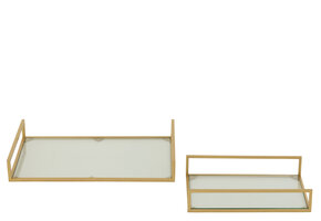 J-LINE SET VAN 2 DECORATIEVE DIENBLADEN IJZER/GLAS GOUDKLEURIG