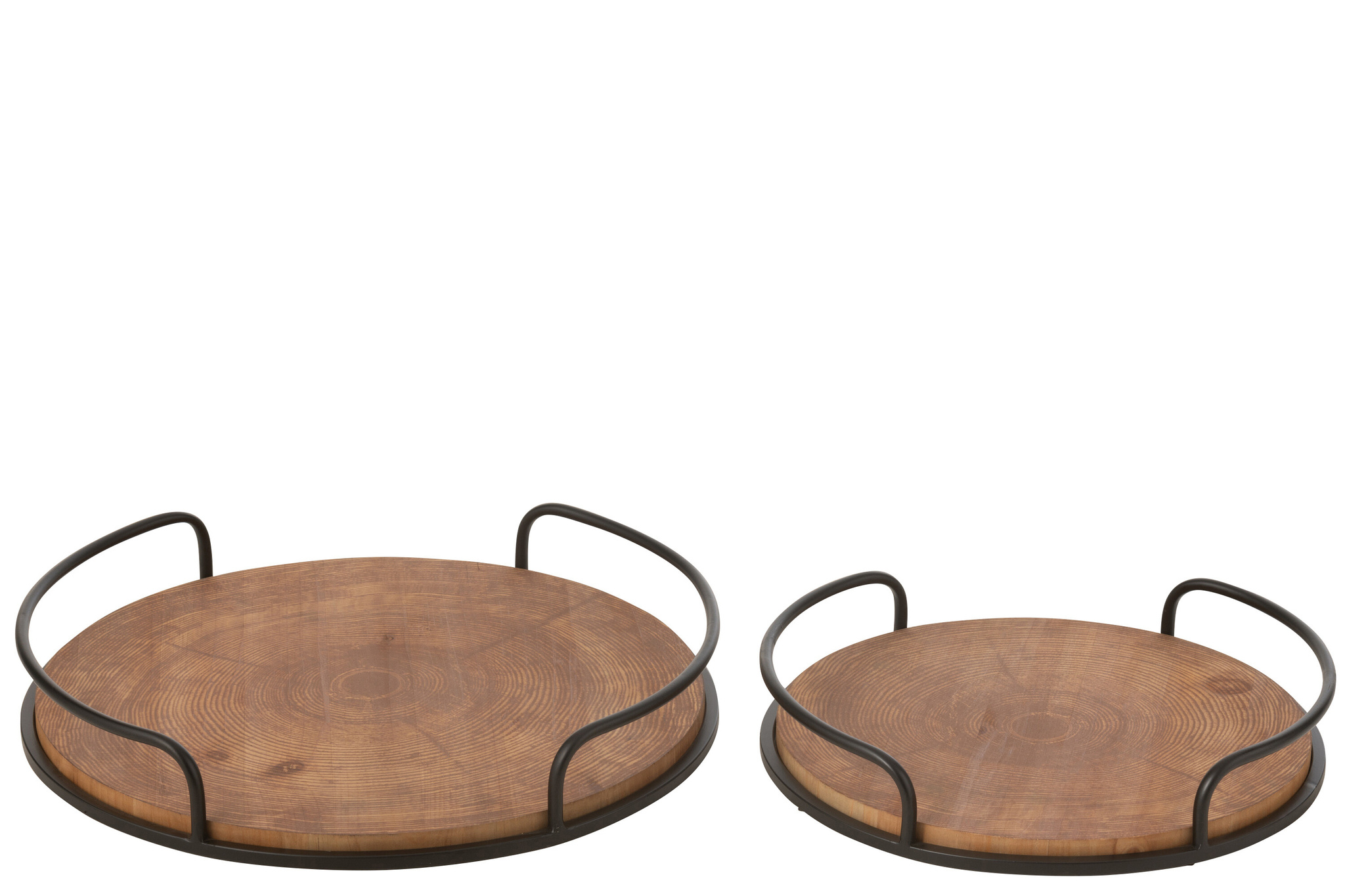 J-LINE SET VAN 2 DIENBLADEN ROND MDF/IJZER NATUURLIJK/ZWART