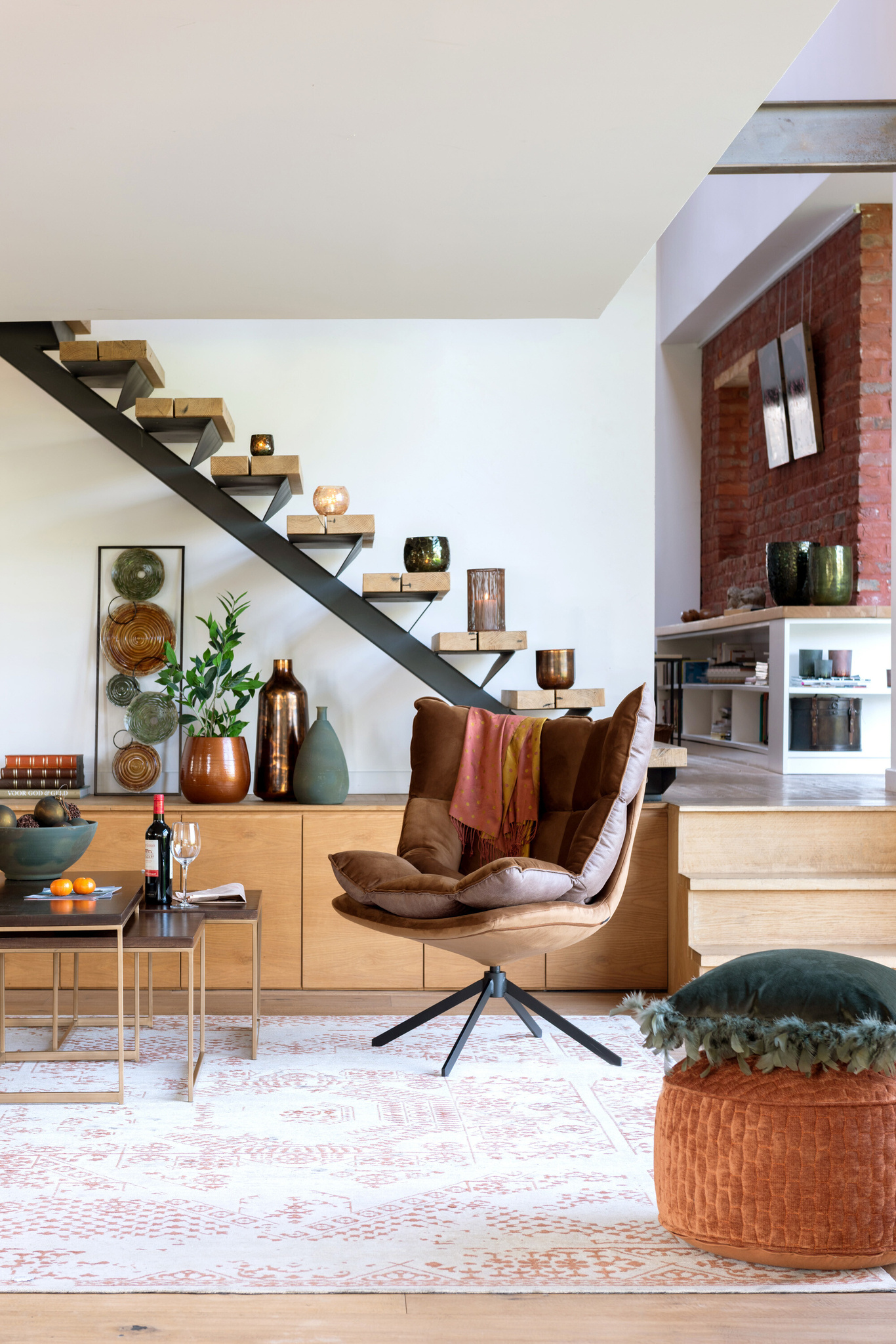 J-LINE SALONTAFEL RAFI 3-DELIG IJZER/MANGOHOUT GOUD/DONKERBRUIN