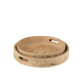 J-LINE SET VAN 2 DIENBLADEN MET 2 HANDVATTEN KRALEN MANGOHOUT NATUURLIJK/WIT