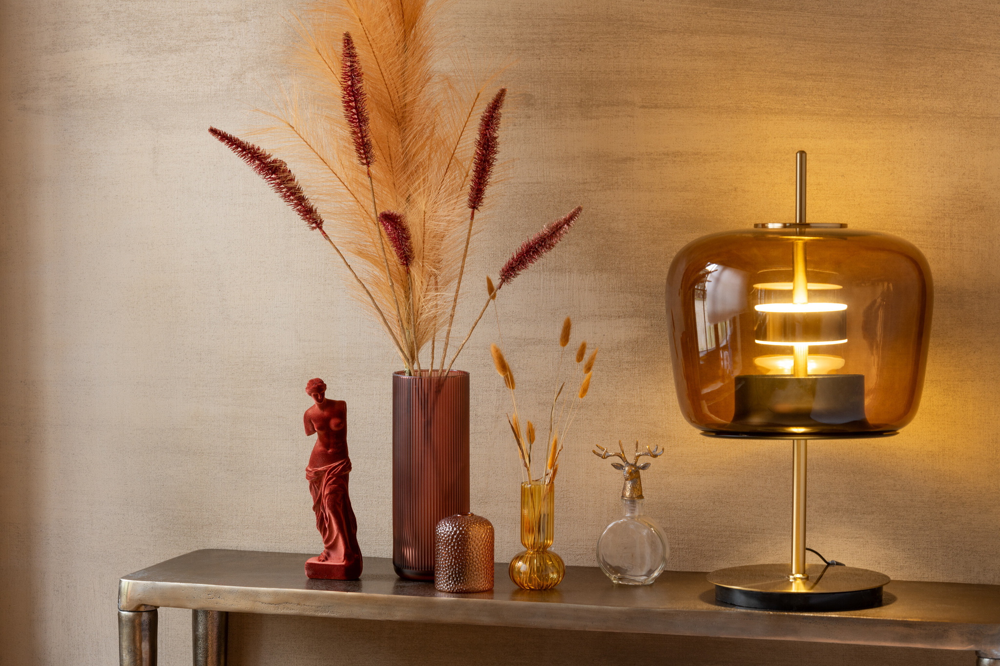 J-LINE TAFELLAMP LED GLAS BRUIN