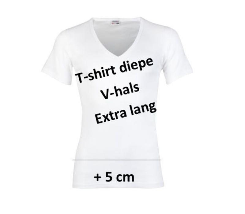 heren diepe V-hals T-shirt extra lang M3000 wit