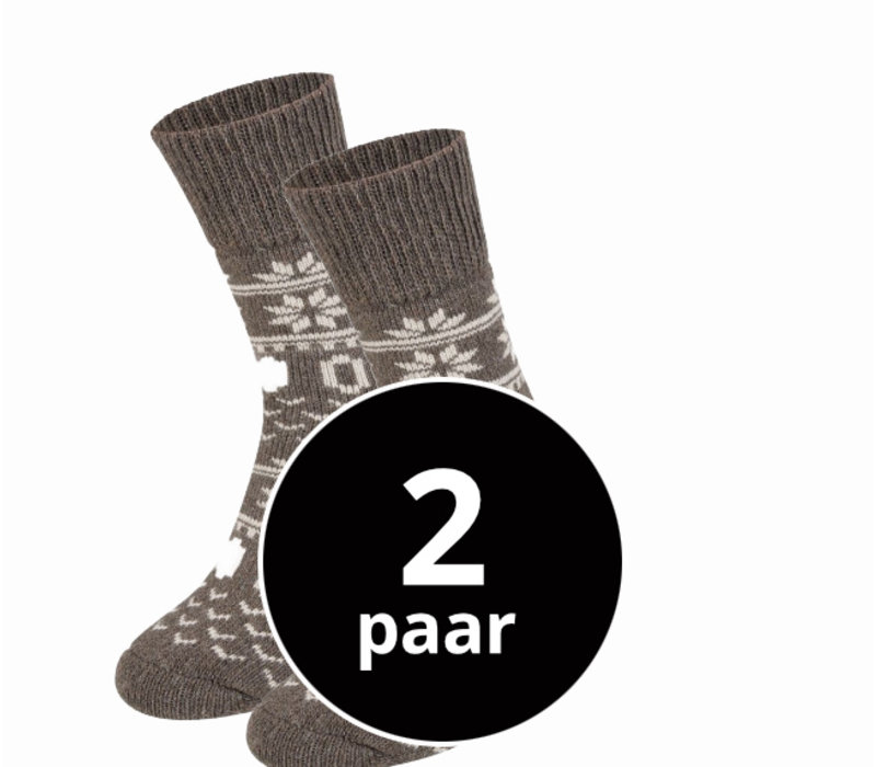 Dikke Wollen Sokken Met Noors Patroon 2-Pack Beige