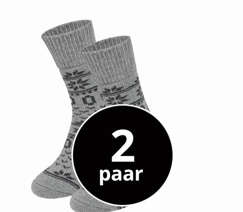 Dikke Wollen Sokken Met Noors Patroon 2-Pack Grijs