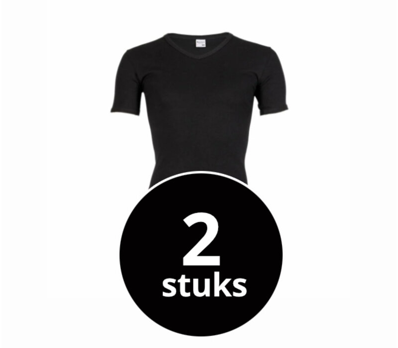 heren V-hals T-shirt extra lang M3000 zwart 2-Pack