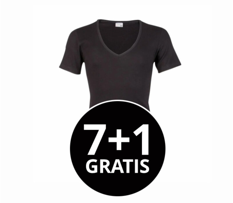Beeren Heren Diepe V-Hals T-Shirt Extra Lang M3000 Zwart voordeelpack