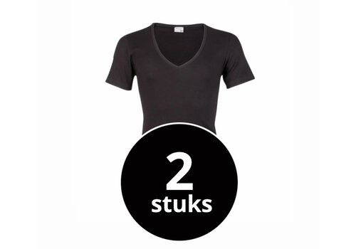 Beeren Heren Diepe V-Hals T-Shirt Extra Lang M3000 Zwart 2-Pack
