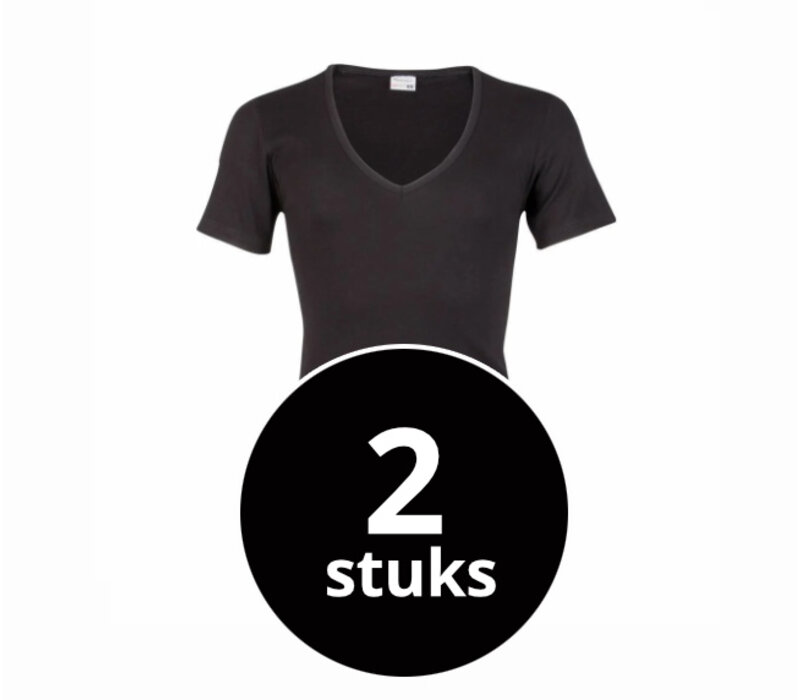 heren diepe V-hals T-shirt extra lang M3000 zwart 2-Pack