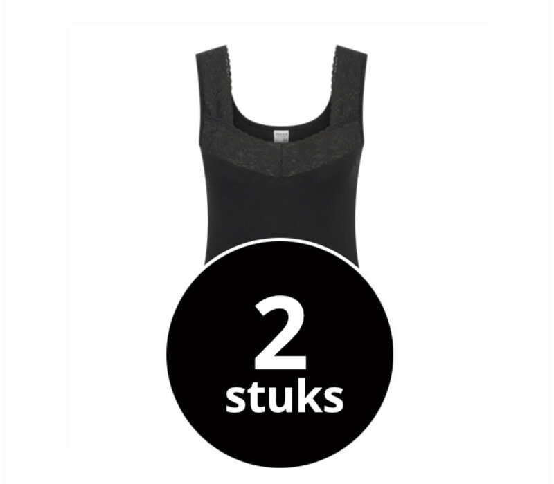 Beeren Dames Comfort Feeling Hemd Zwart Met Kant 2-Pack