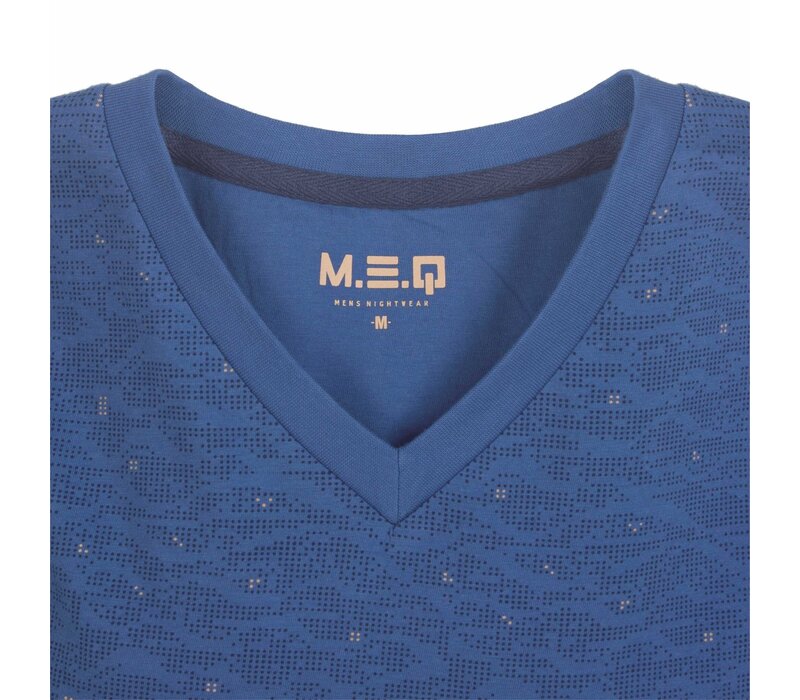 MEQ Heren Pyjama V-hals Lange Mouw Blauw