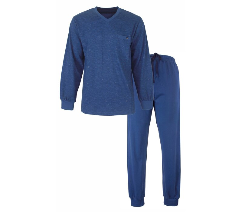 MEQ Heren Pyjama V-hals Lange Mouw Blauw