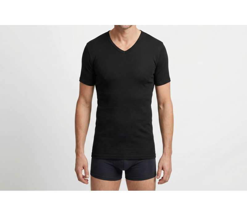 heren V-hals T-shirt extra lang M3000 zwart 2-Pack